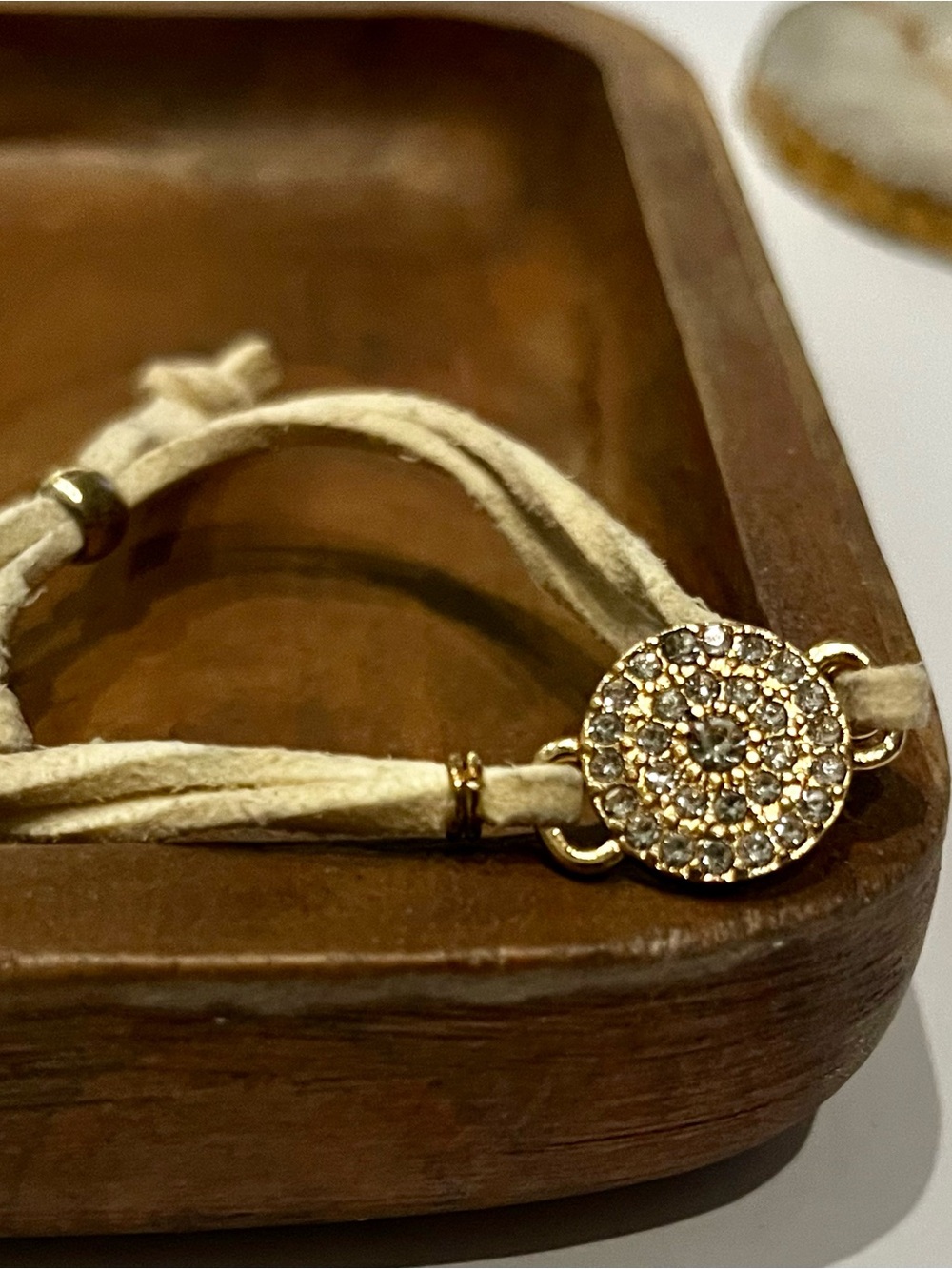Beige Suede Bracelet with Crystal Disc $8 - Picture 3 of 3